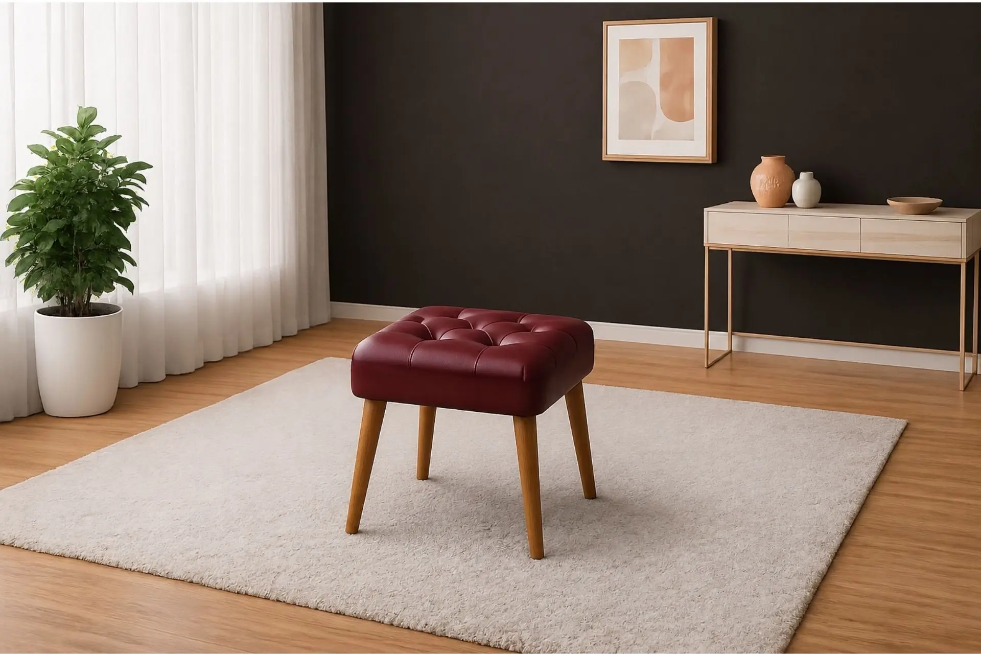 Stone Deri Puf Bordo - 45 x 50