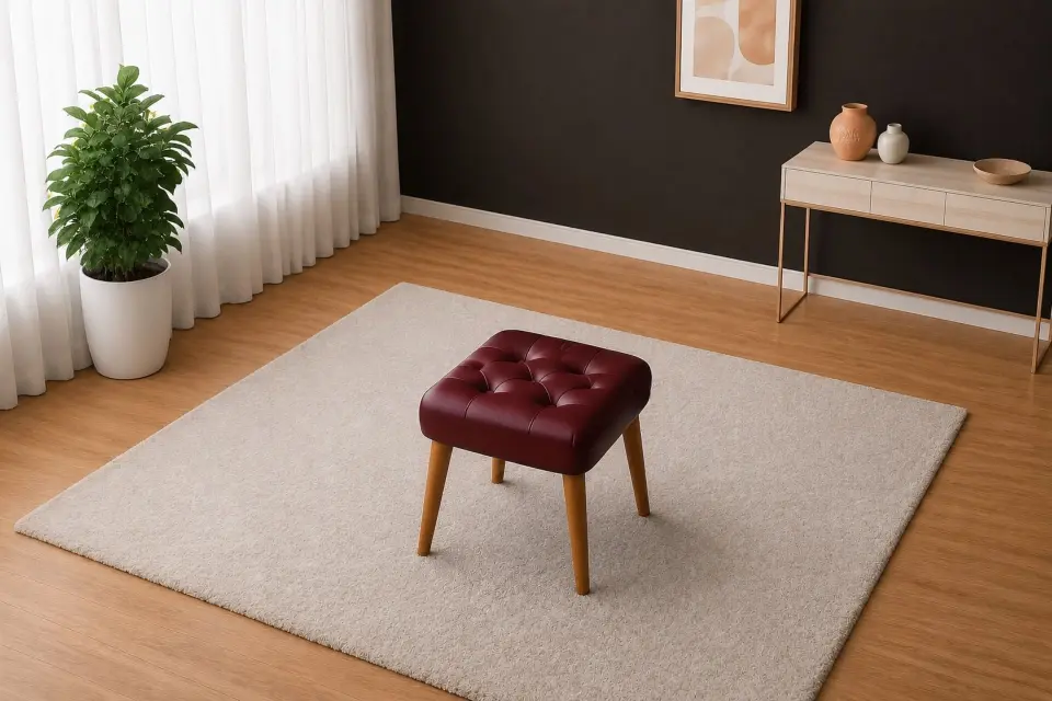Stone Deri Puf Bordo - 45 x 50